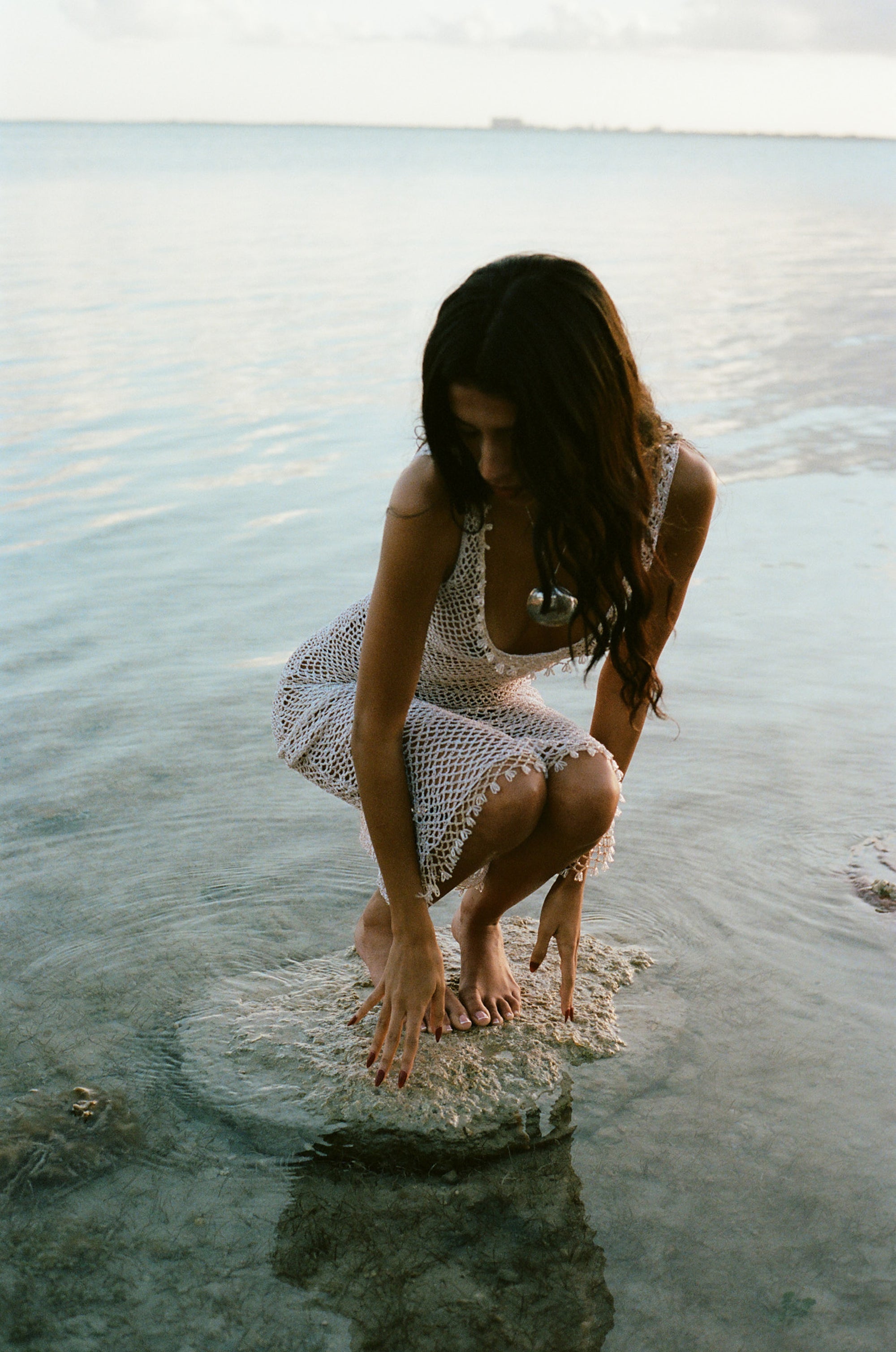 Crystal Crochet Dress in Champagne