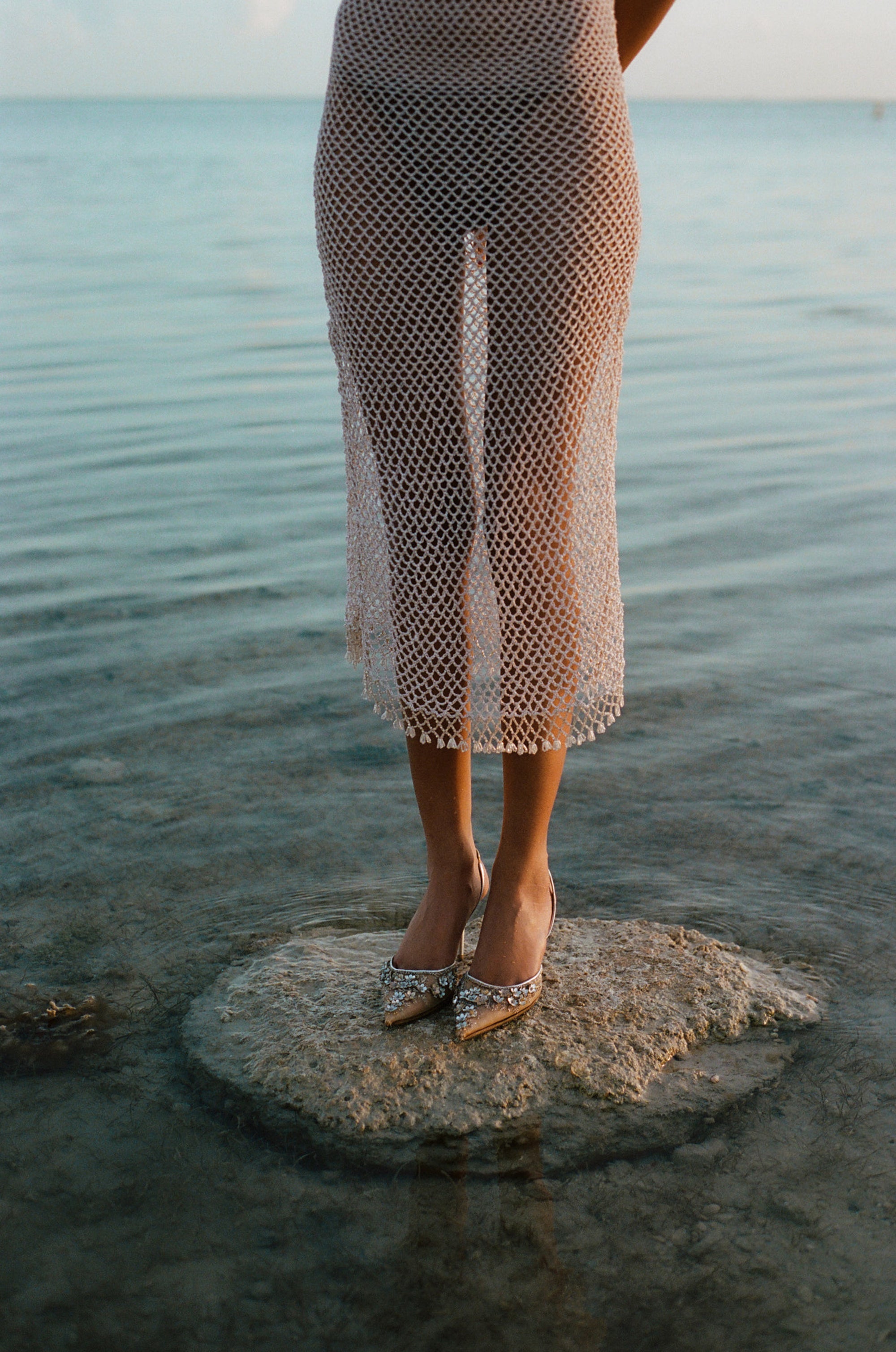 Crystal Crochet Dress in Champagne