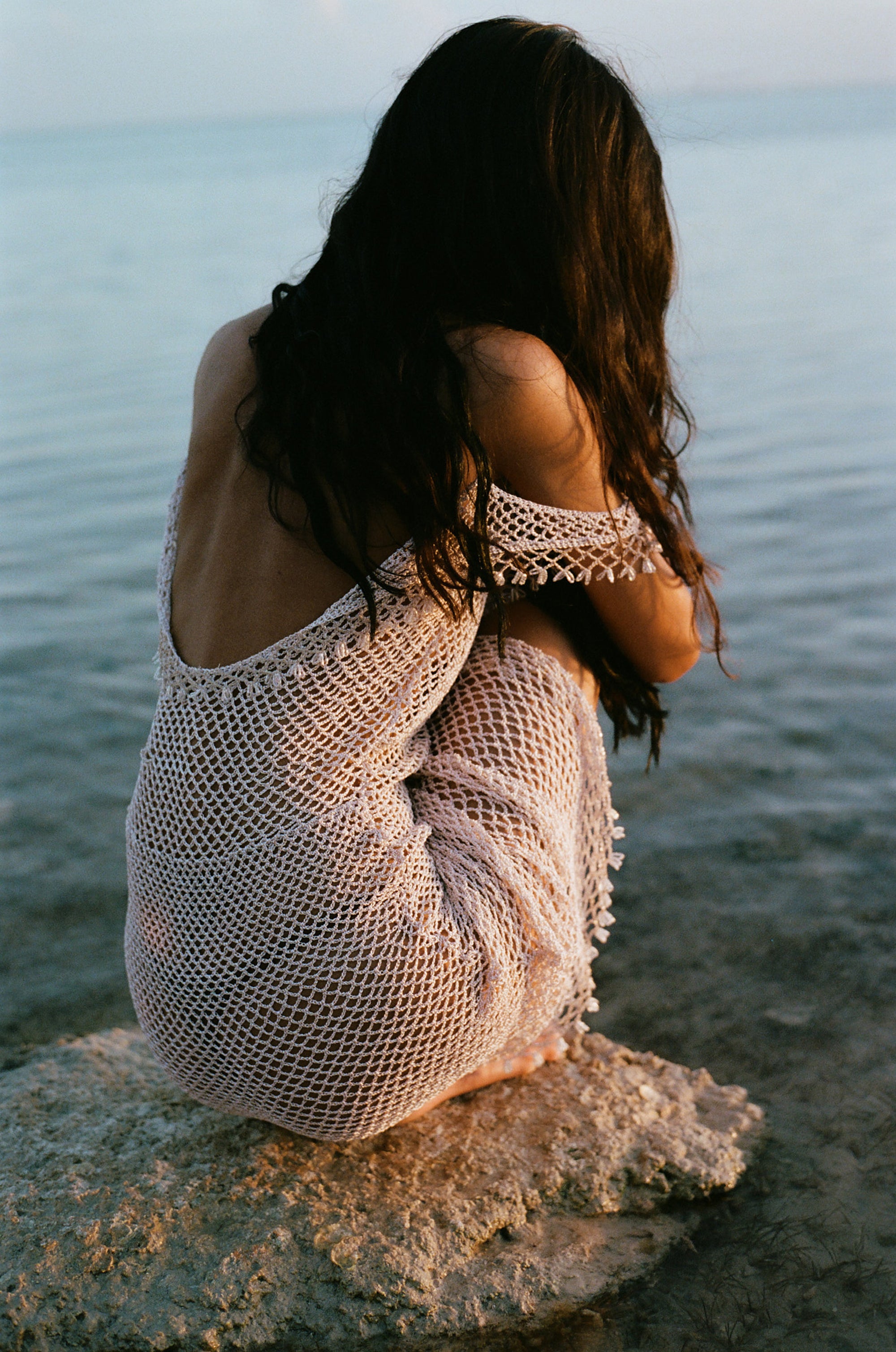 Crystal Crochet Dress in Champagne