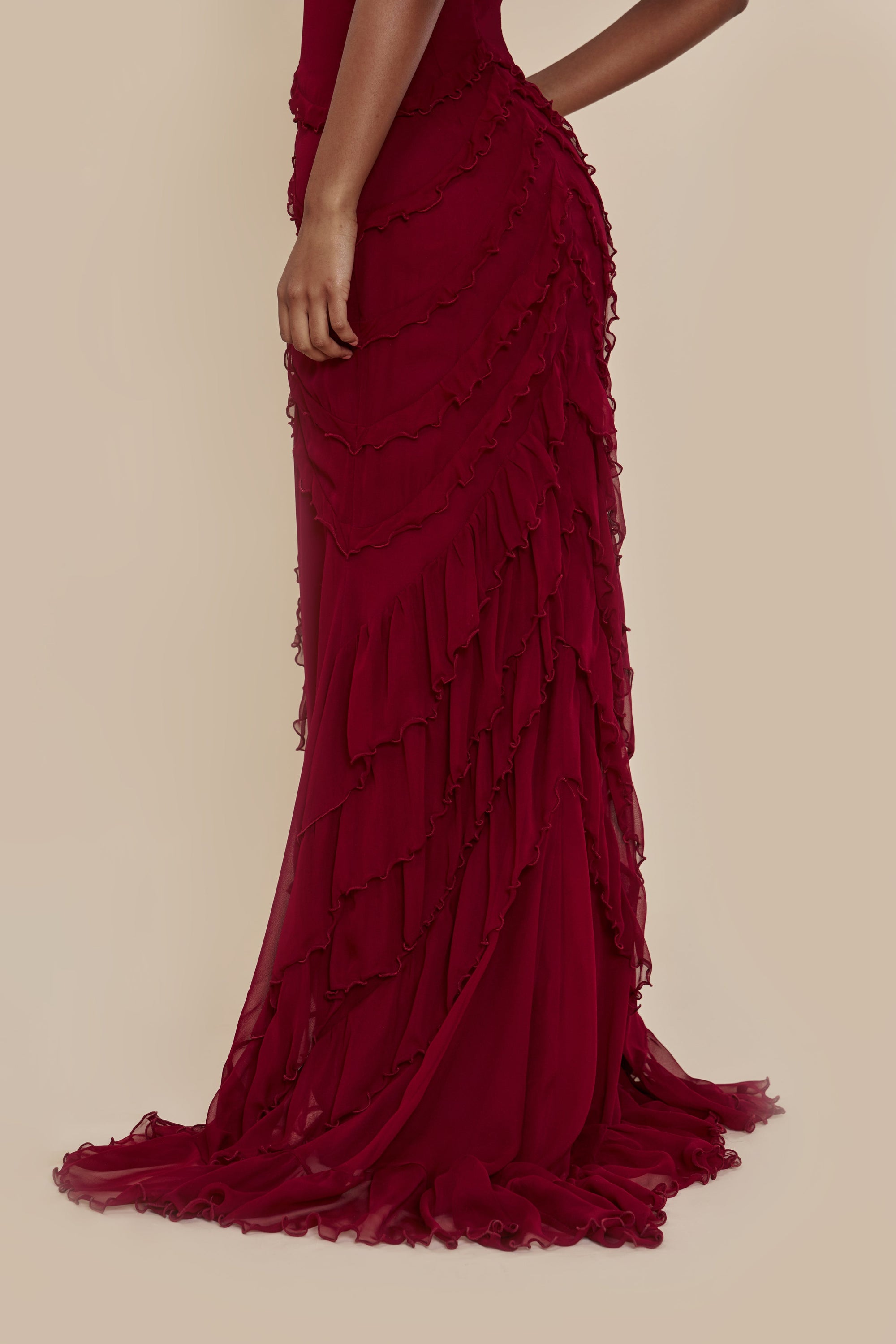 Cascading Ruffle Gown Sangre Lined