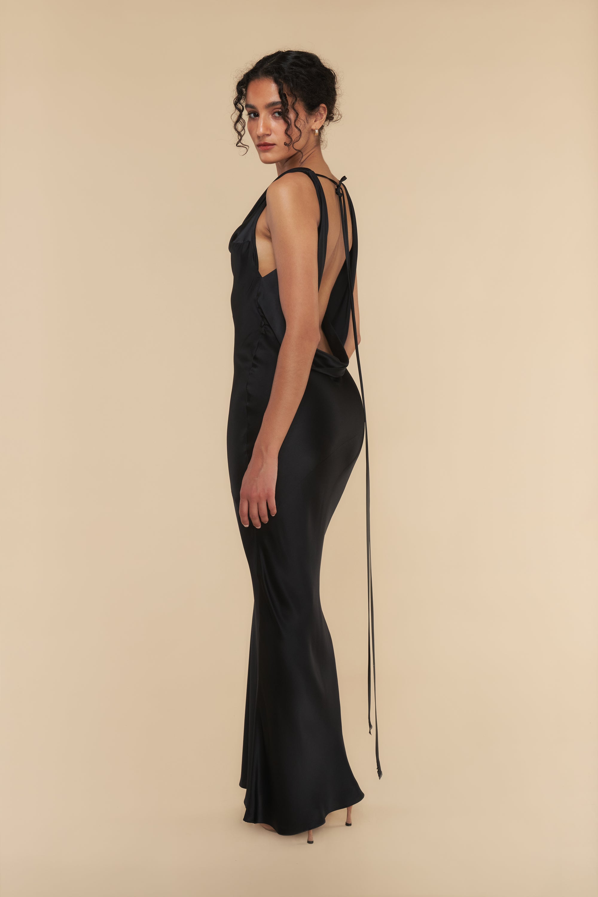 Plunging Back Cowl Dress Noir - Mirror Palais