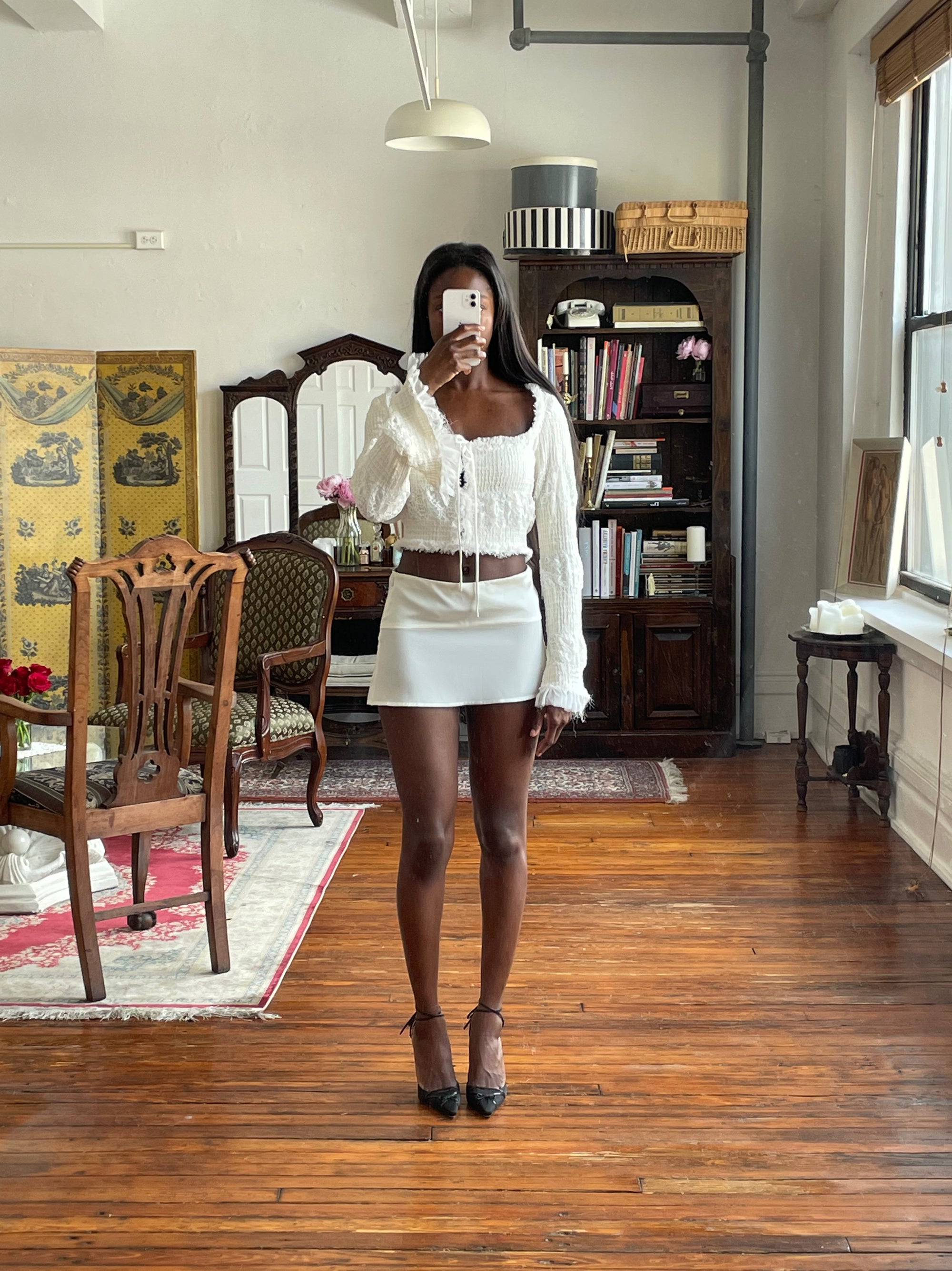 Sample Silk Panel Mini Skirt Ivory XS