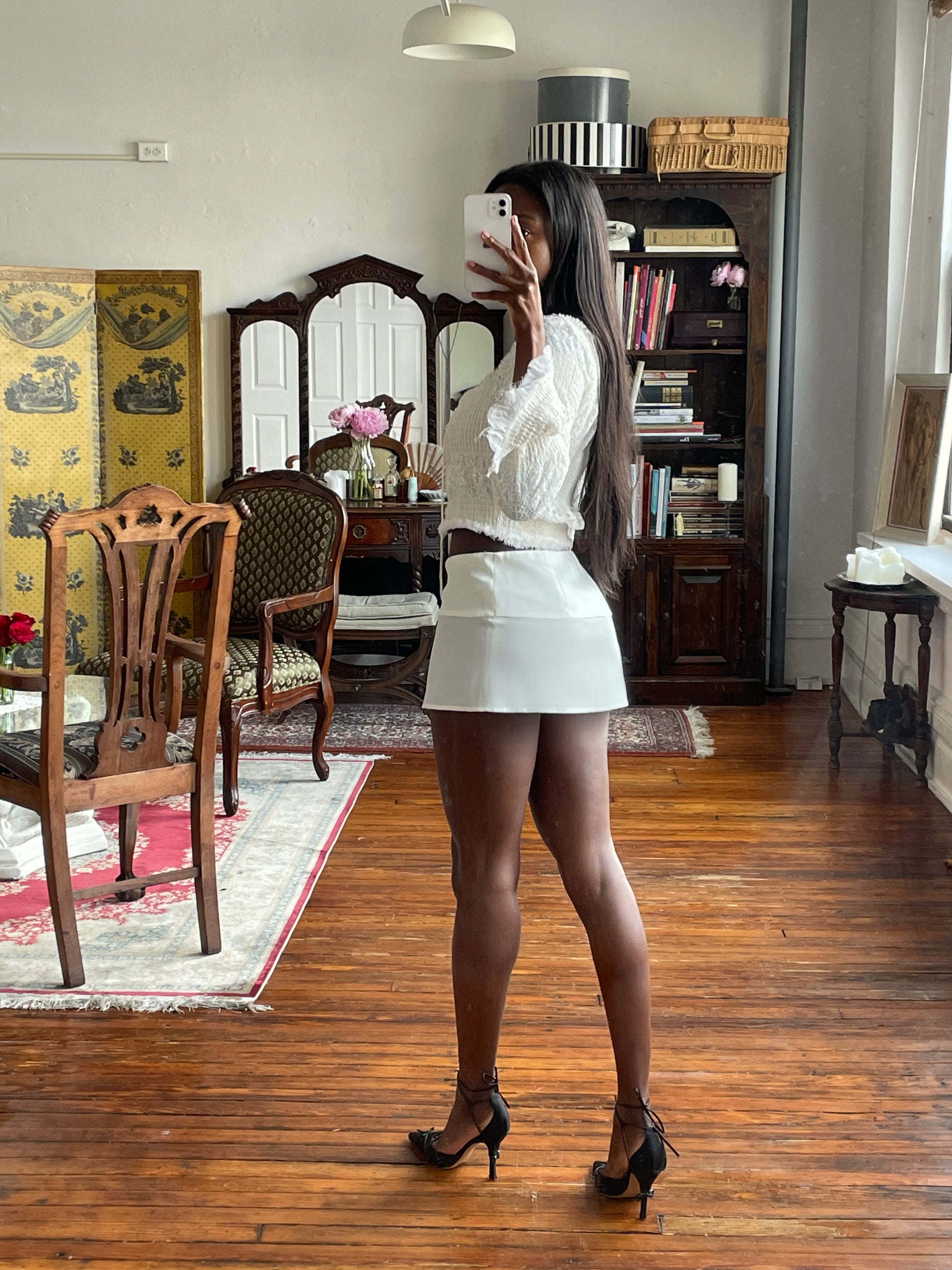 Sample Silk Panel Mini Skirt Ivory XS
