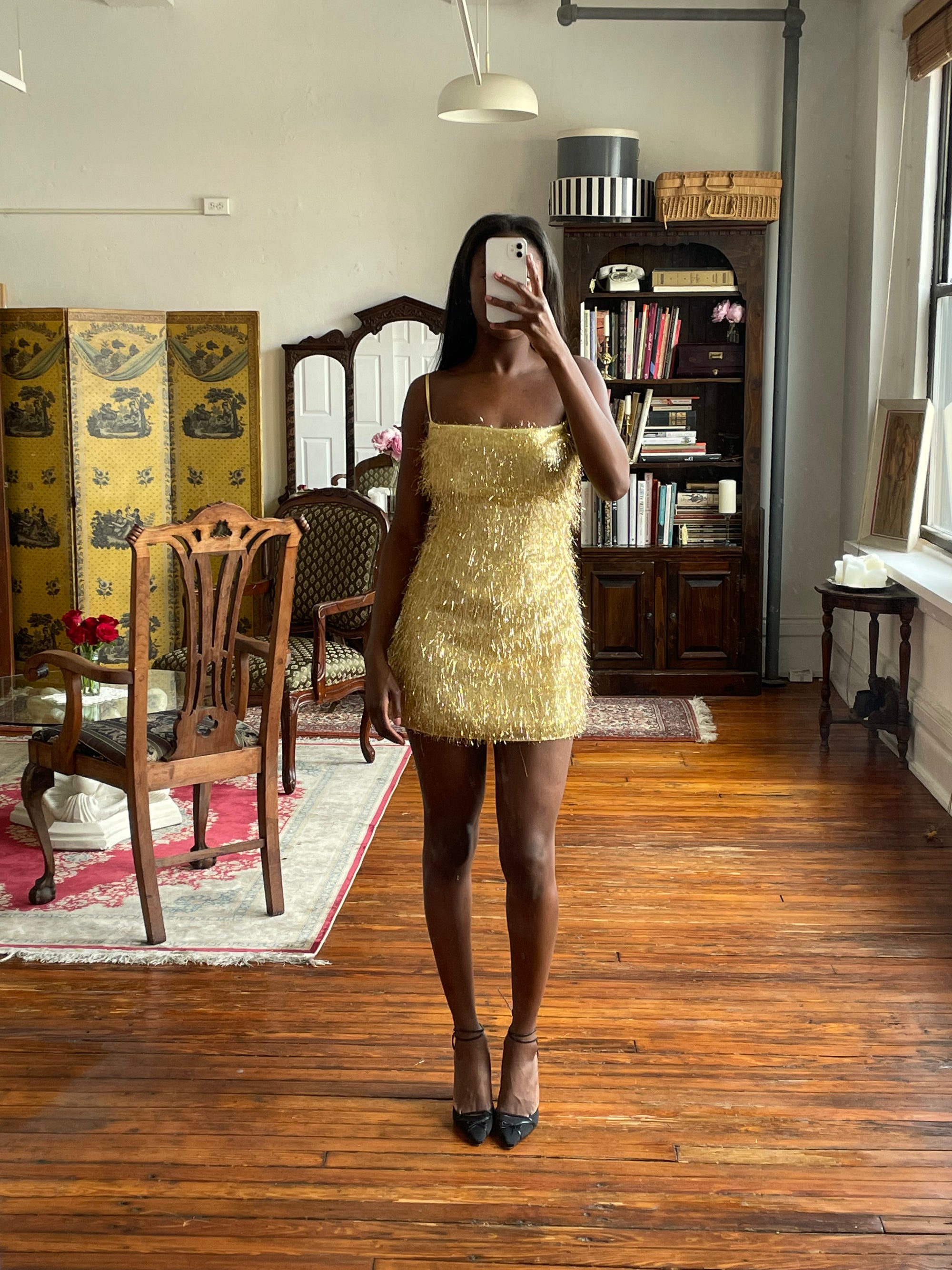 Sample Tinsel Mini Dress Gold XS