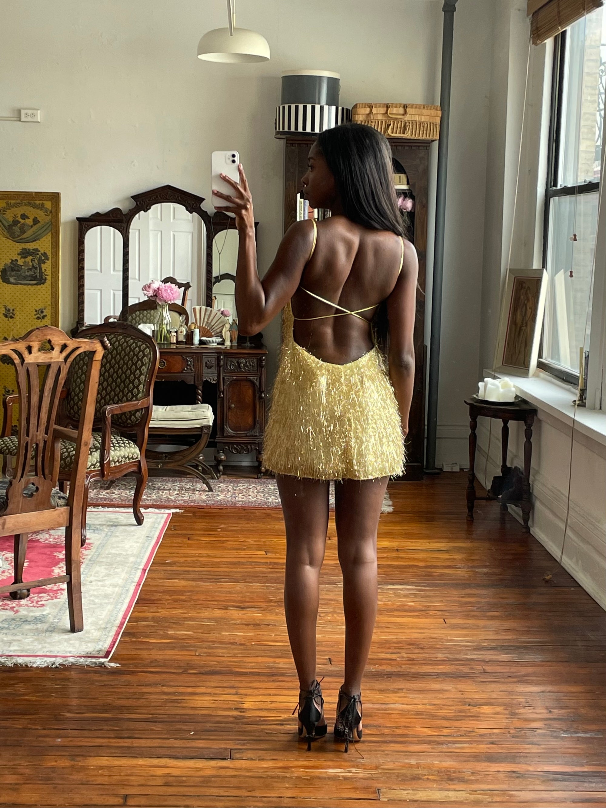 Sample Tinsel Mini Dress Gold XS