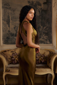 Mirror Palais Plunging Back Cowl Dress Olive Side 3