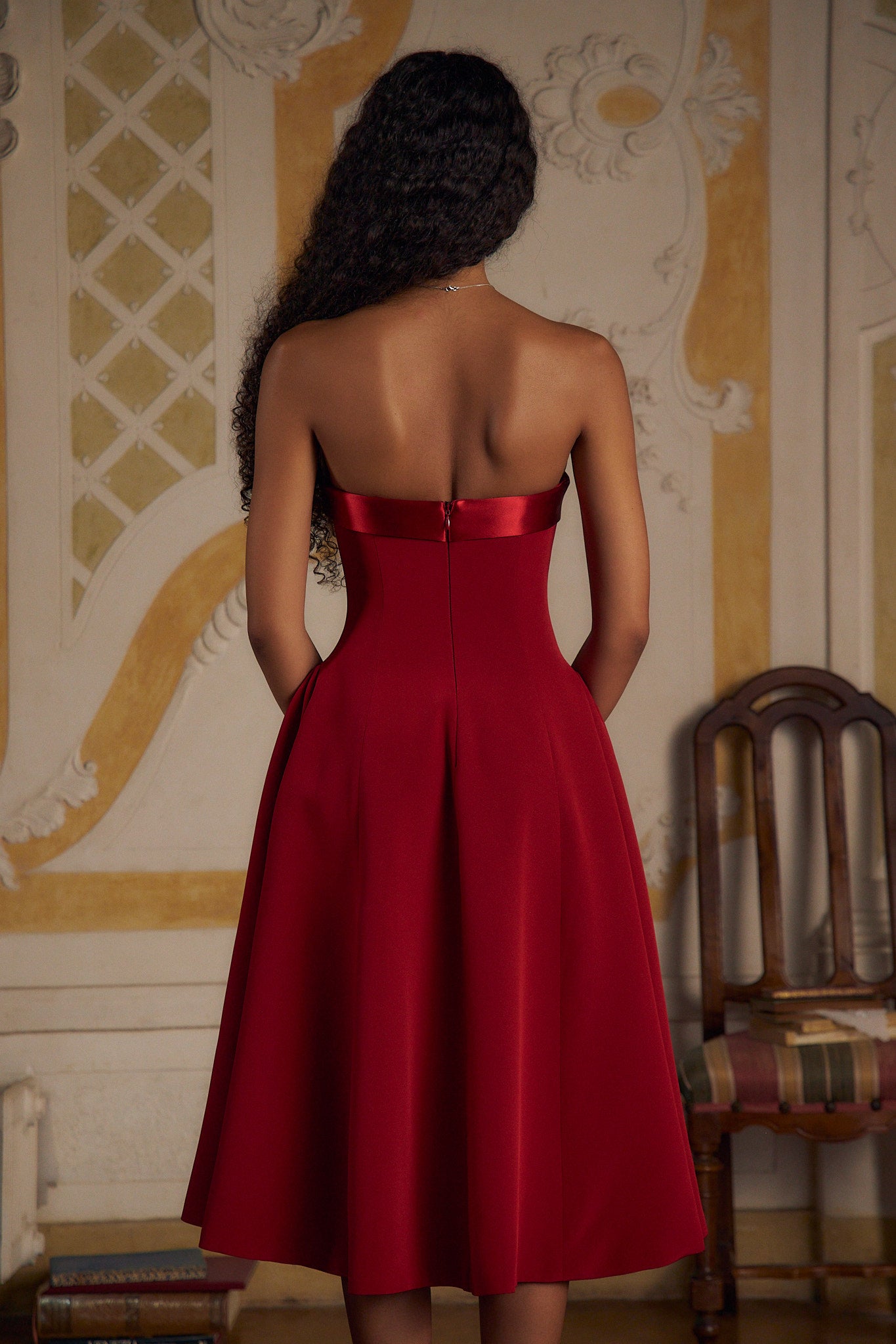 Mirror Palais Strapless Lady Length Dress Scarlet Back 2