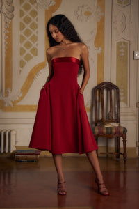 Mirror Palais Strapless Lady Length Dress Scarlet Front 2