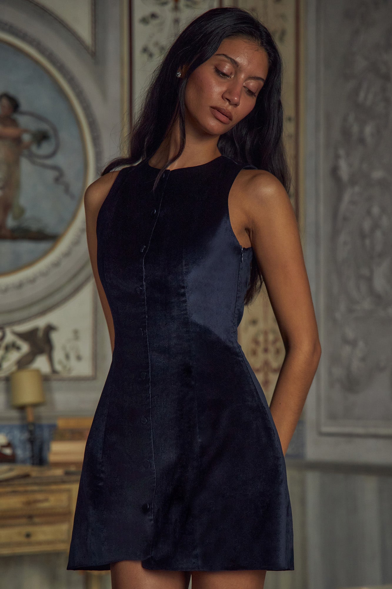 Mirror Palais Azul Velveteen Dress Front 3