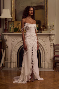 Mirror Palais Cascading Ruffle Gown in Pearl 