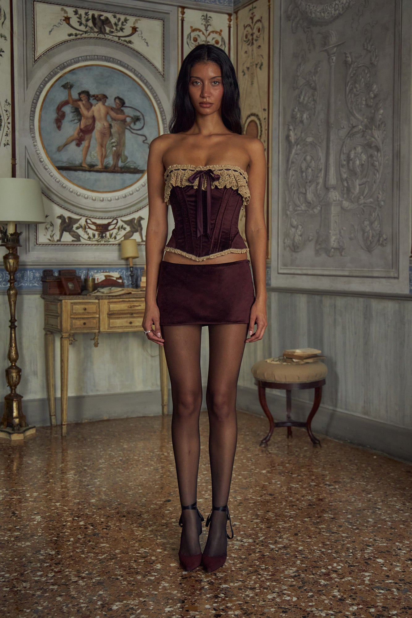 Mirror Palais Velvet Mini Skort Chianti Front 1